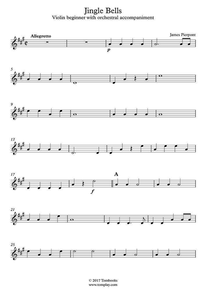 Violin Sheet Music Jingle Bells (Open string arrangement, with